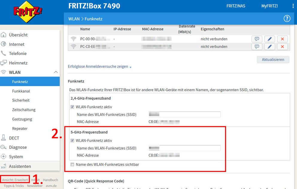 Hier aktiviert ihr das 5-GHz-Frequenzband.