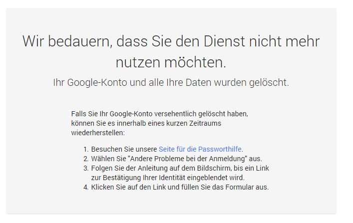 Konto gelöscht? Innerhalb einiger Stunden (oder eventuell Tage) könnt ihr den Account wiederherstellen, wenn ihr noch die Zugangsinformationen parat habt.