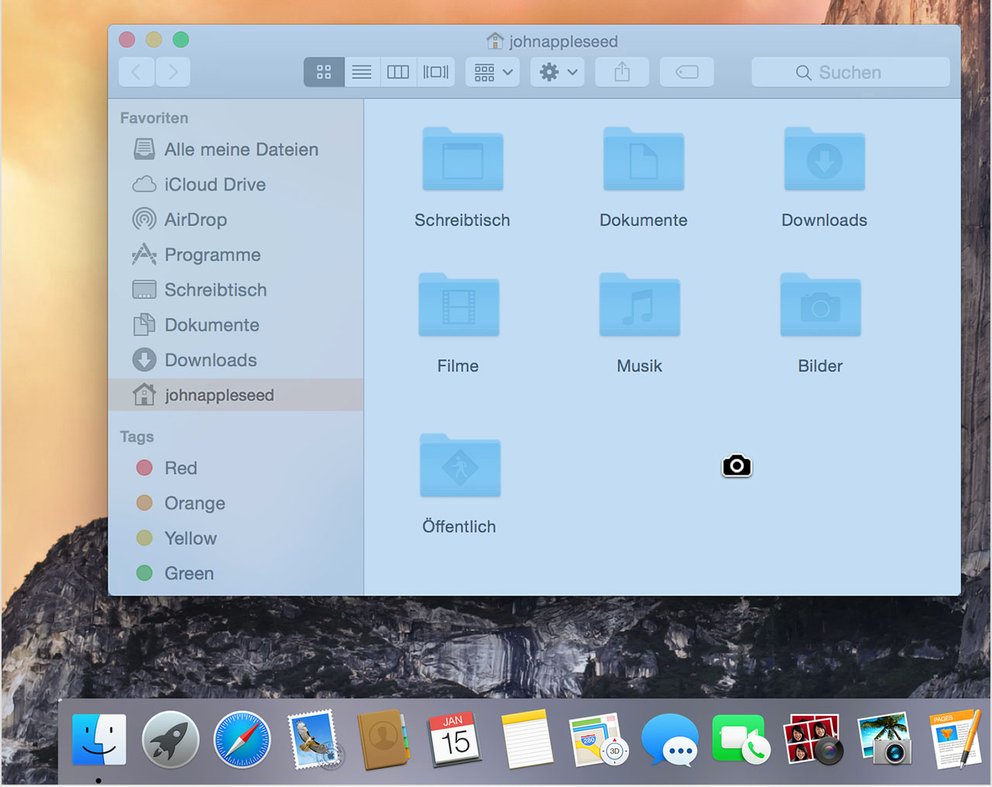 Klickt mit dem Kamera-Symbol das Fenster an, von dem ihr einen Screenshot machen möchtet. Bildquelle: Apple