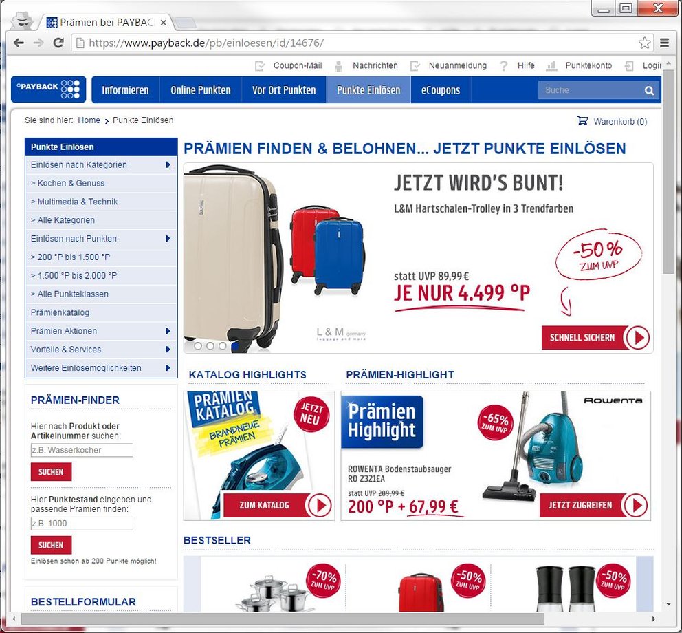 Payback Praemienshop Punkte einloesen