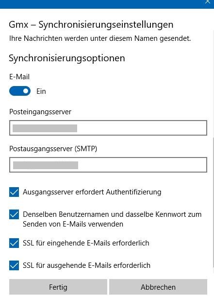 Windows 10 GMX IMAP