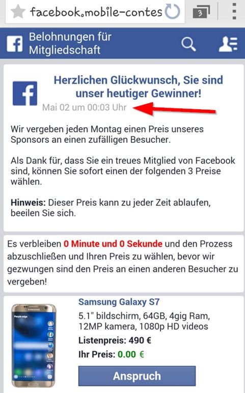 Facebook Belohnung Smartphone