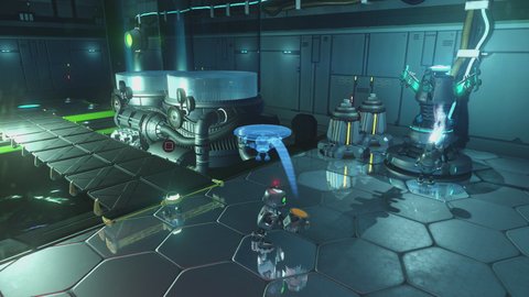 Mit Clank müsst ihr kleine Puzzle lösen. Dazu nutzt ihr Mini-Bots, die verschiedene Mechanismen auslösen.