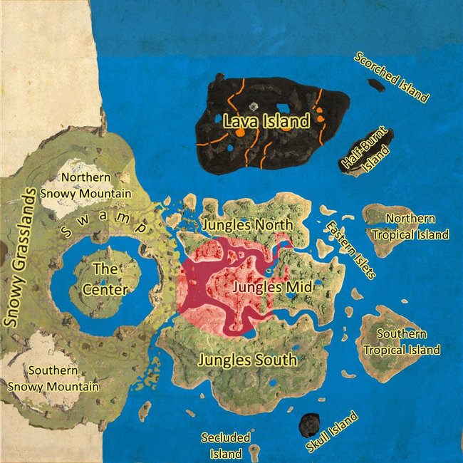 Hier befindet sich die Unterwelt unter der Map The Center. (Quelle: eigene Grafik/ark.gamepedia.com)