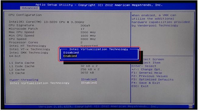 BIOS: Hier deaktiviert die Hardware-Virtualisierung. Bild: GIGA