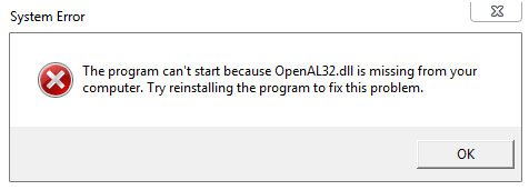 Wenn die Datei Openal32.dll fehlt, kommt es zur Fehlermeldung.