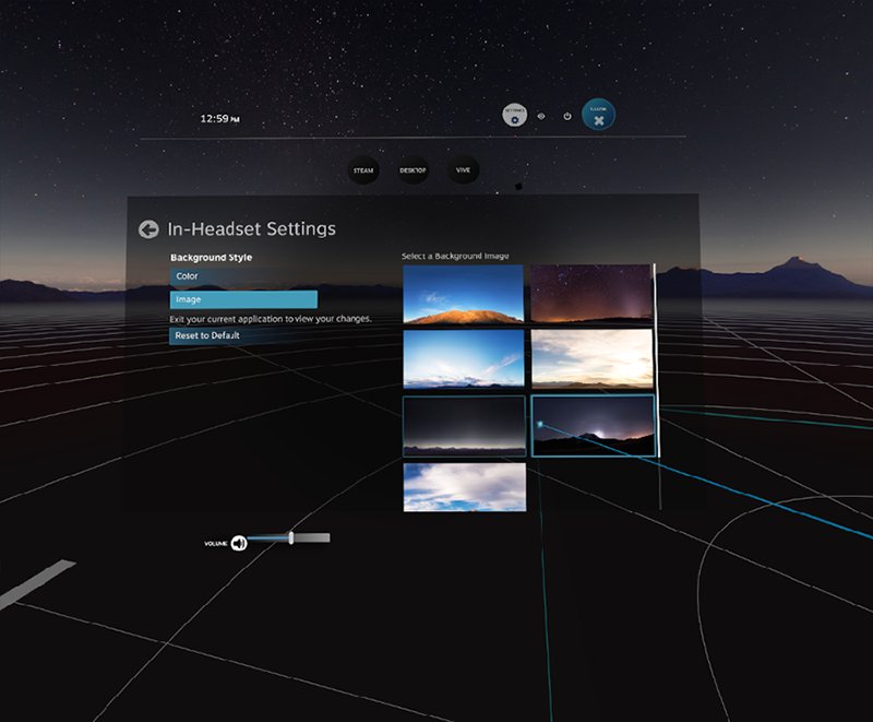Ladet euch im SteamVR-Workshop individuelle Hintergründe herunter, die ihr dann im Dashboard einstellen könnt. (Quelle: Steam)