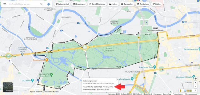 Google Maps Entfernung messen Gesamtflaeche