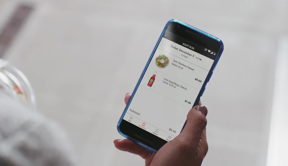 Amazon Go: Der Beleg wird direkt nach dem verlassen des Supermarkt angezeigt (Quelle: Screenshot Amazon)