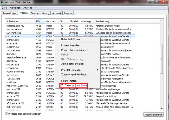 So könnt ihr die zugehörigen Dienste zu den Hostprozessen für Windows-Dienste anzeigen. Bildquelle: drwindows.de