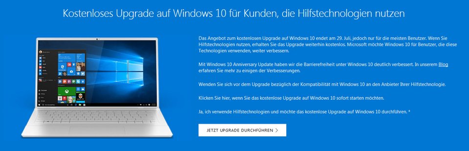 Über ein spezielles Tool könnt ihr Windows 10 weiterhin kostenlos installieren. Quelle: Microsoft