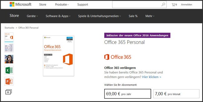 Zunächst müsst ihr Office 365 über euren Microsoft-Account kaufen.