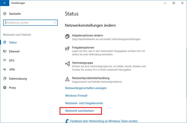 Windows 10: Hier setzt ihr das Netzwerk zurück. (Bildquelle: GIGA)