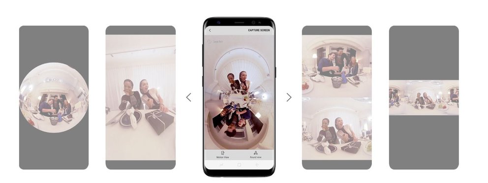 Fünf verschiedene Ansichten stehen dem 360-Grad-Filmer zur Auswahl (Quelle: Screenshot Samsung.com)