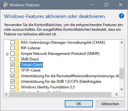 Windows 10: Hier aktiviert ihr den Telnet-Dienst.