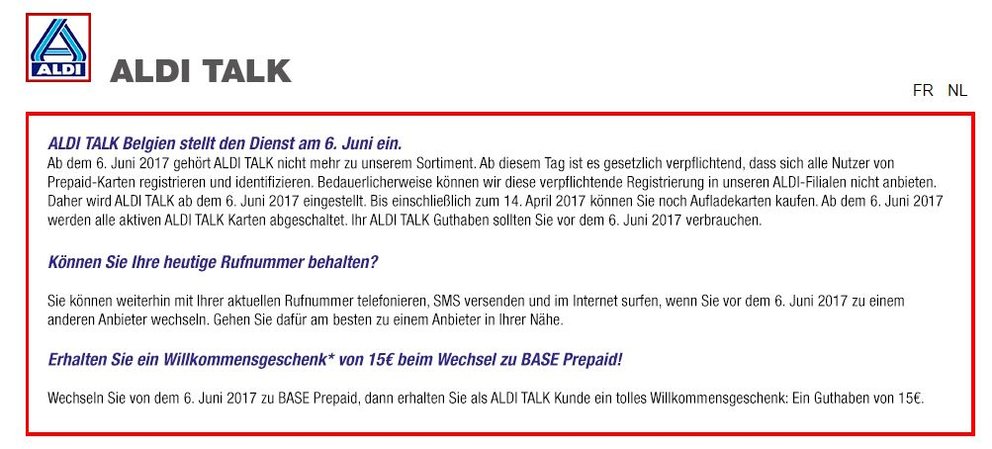 Aldi Talk Prepaid Belgien