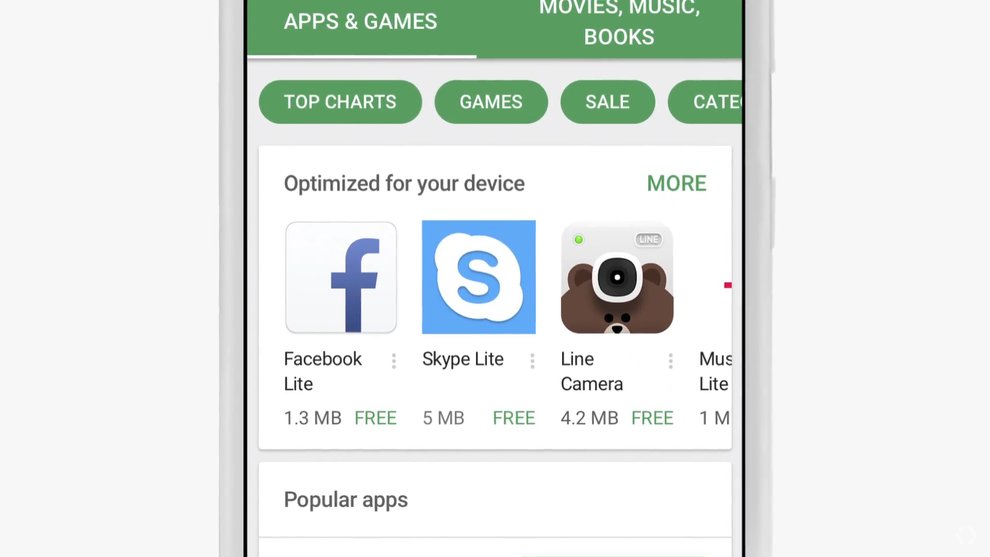 Für Android Go angepasste Apps werden in einer speziellen Sektion im Play Store angezeigt