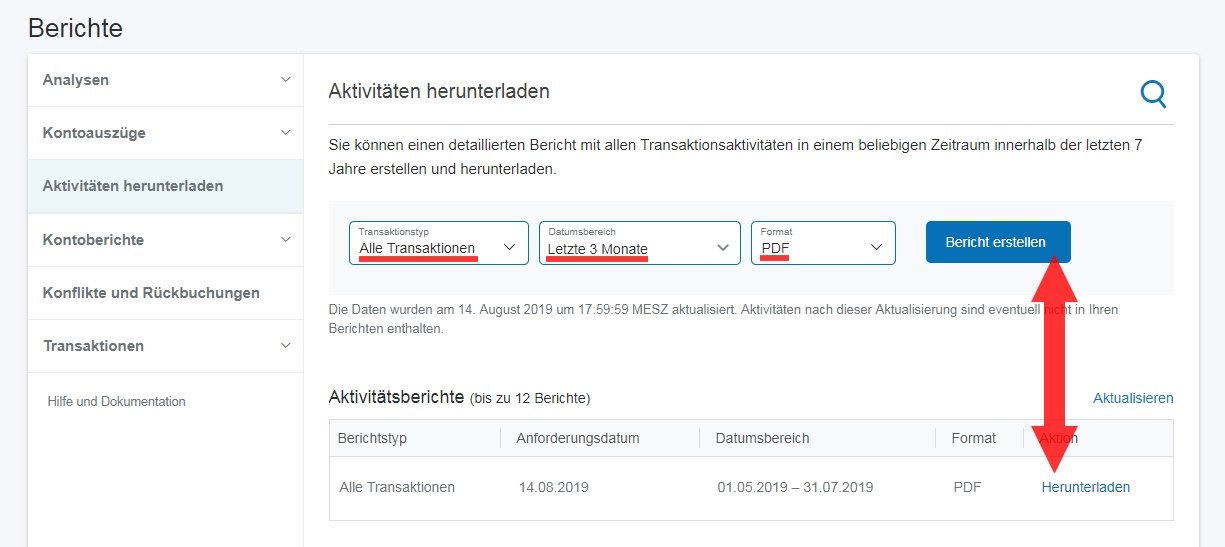 Paypal Kontoauszug Transaktionsliste Herunterladen