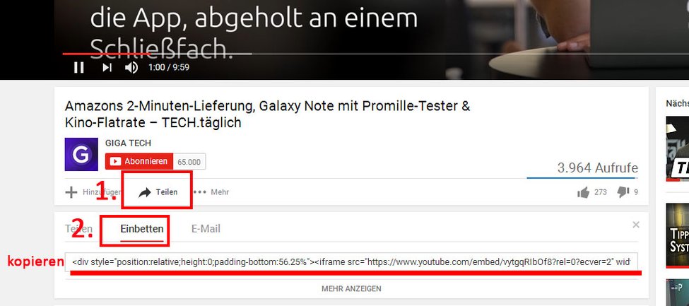 So bekommt ihr den Code, um das Video woanders einzubetten