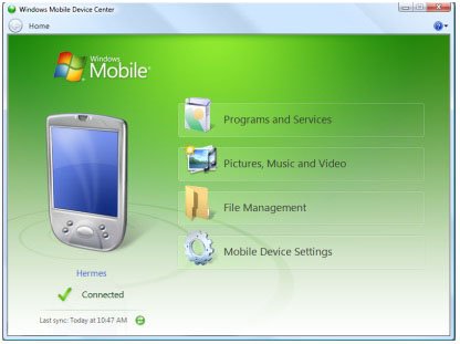 Dieser Begrüßungsbildschirm öffnet sich nach dem Anschließen des mobilen Geräts. Bildquelle: Microsoft