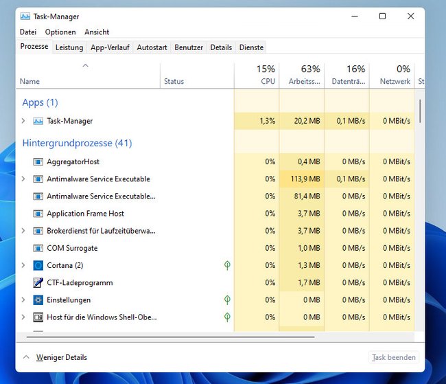 Der Task-Manager in Windows 11. Bildquelle: GIGA