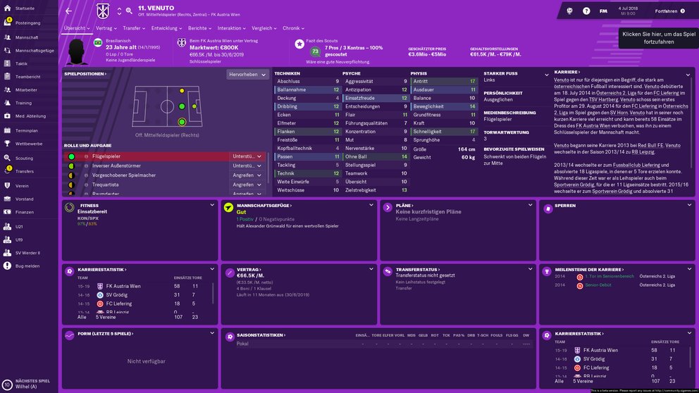 Im Football Manager 2019 erhältst du sämtlich Information zu den Spielern. Besonders hilfriech für die Auswahl von Neuverpflichtungen.