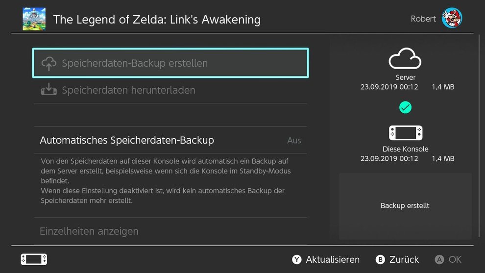 Hier könnt ihr eure Savegames manuell hochladen und auf anderen Switch-Konsolen herunterladen. Bild: GIGA