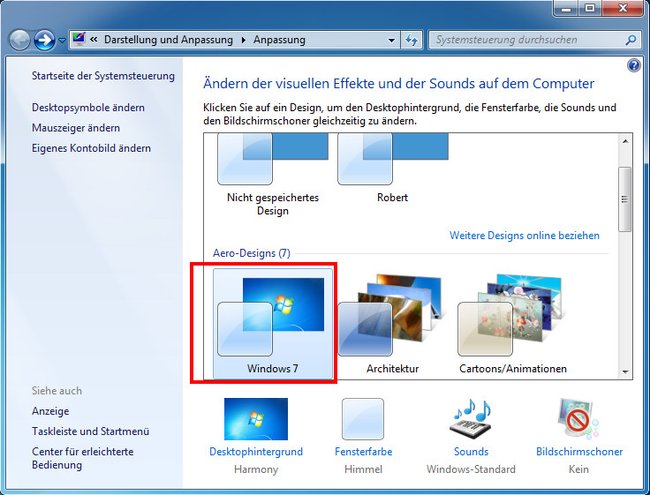 Wählt zunächst das „Windows 7 Aero“-Theme aus. Bildquelle: GIGA