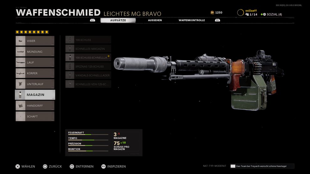 Wenn ihr durch die Wildcard „Revolverheld“ alle 8 Aufsätze zur Verfügung habt, könnt ihr diese Attachments verwenden. Beispiel für ein Revolverhelden-Setup des RPDs.