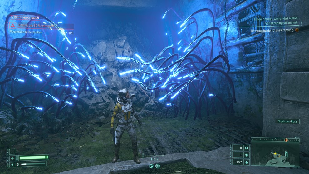 Ein Beispiel für die vielen Details: Die Alien-Flora ist neugierig auf Selene und verfolgt eure Bewegungen. Ein Beispiel für die vielen Details: Die Alien-Flora ist neugierig auf Selene und verfolgt eure Bewegungen.