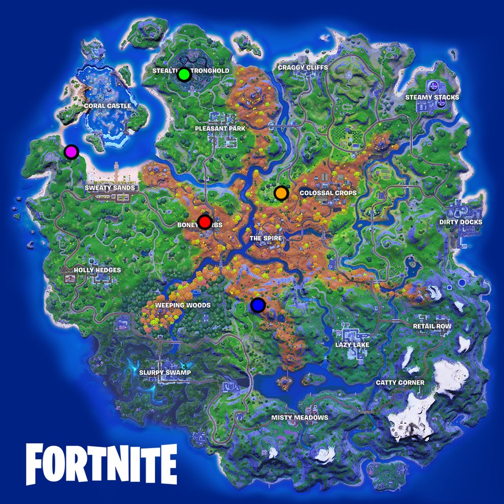 An diesen Fundorten auf der Frtnite-Karte findet ihr Tarana, Lara Croft, Rebirth Raven, Killer Küken und Kolbi Fortnite Fundorte Tarana, Lara Croft, Rebirth Raven, Killer Küken Kolbi