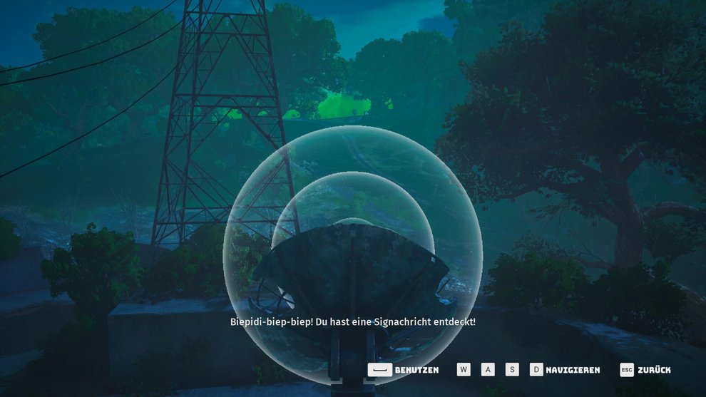 Zeigt mit der Signalschüssel auf das verseuchte Gebiet, um den Biogefahrenanzug in Biomutant zu finden. Biomutant Signalschüssel Biogefahr