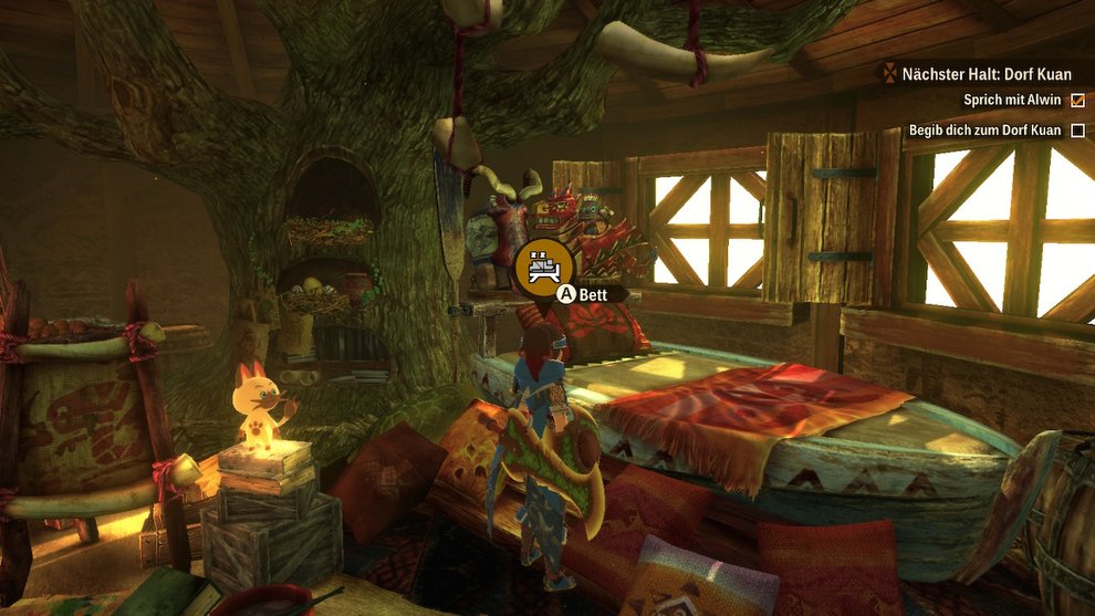 In jedem Dorf in Monster Hunter Stories 2: Wings of Ruin habt ihr euer eigenen Haus. Über das Bett in eurem Raum könnt ihr das Spiel speichern. Monster Hunter Stories 2 Speichern Raum