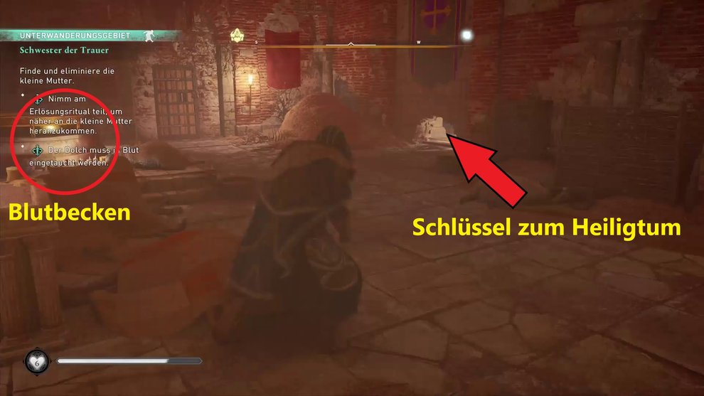 Tränkt den Dolch im Blutbecken und schnappt euch den Schlüssel zum Heiligtum aus dem versteckten Nebenraum (AC Valhalla). Tränkt den Dolch im Blutbecken und schnappt euch den Schlüssel zum Heiligtum aus dem versteckten Nebenraum (AC Valhalla).