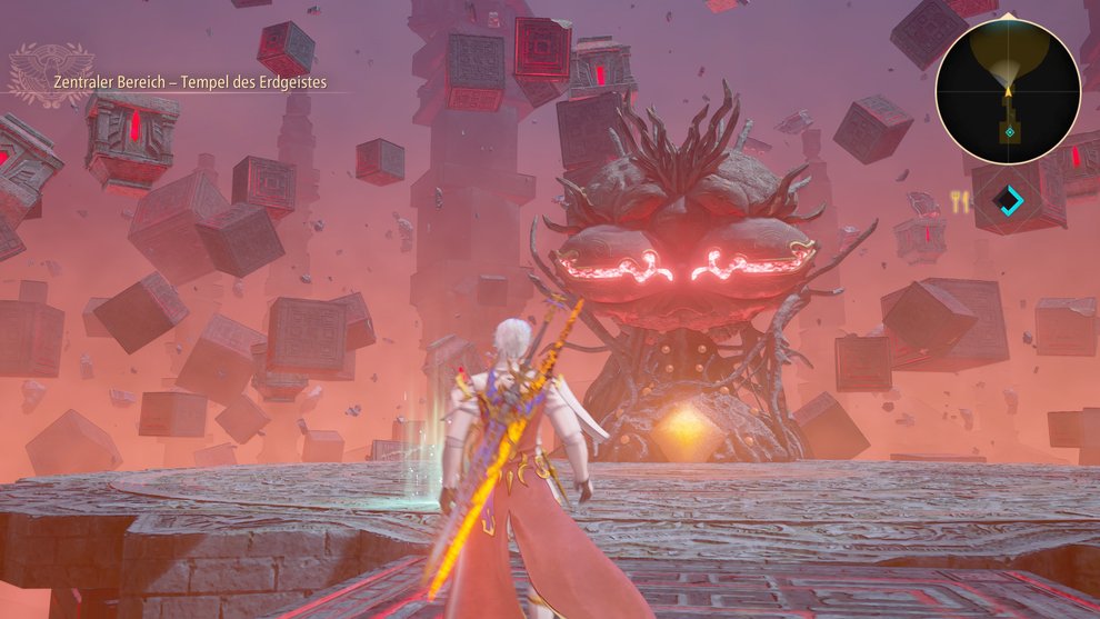 Der stattliche Gnom kämpft nicht selber, sondern beschwört Monster. Besiegt diese und greift dann seinen freigelegten Kern in der Mitte an (Tales of Arise). Der stattliche Gnom kämpft nicht selber, sondern beschwört Monster. Besiegt diese und greift dann seinen freigelegten Kern in der Mitte an (Tales of Arise).