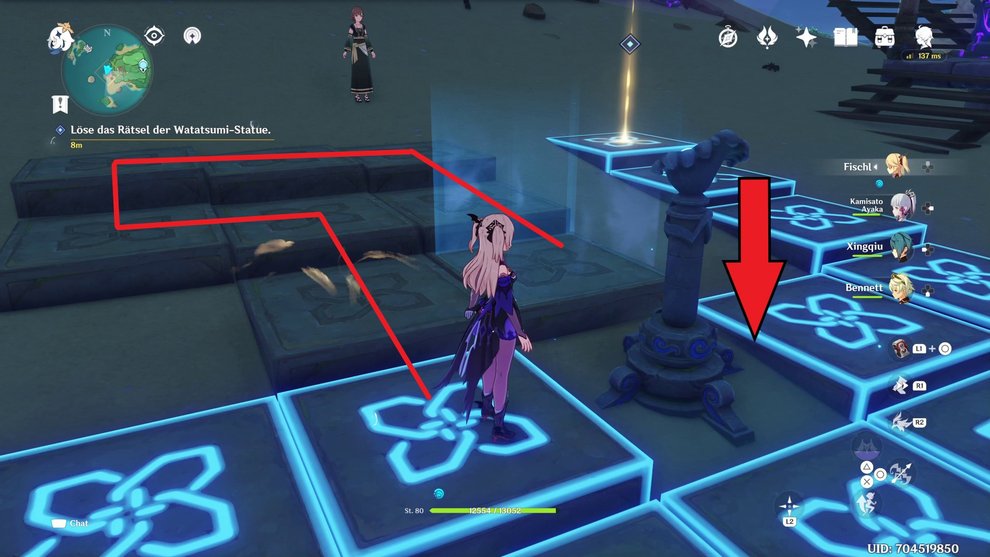 Lasst die Statue wieder in den Boden sinken, bevor ihr die restlichen Bodenplatten ablauft (Genshin Impact). Lasst die Statue wieder in den Boden sinken, bevor ihr die restlichen Bodenplatten ablauft (Genshin Impact).
