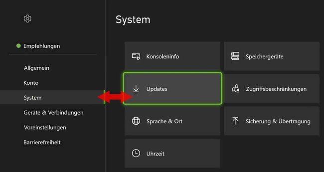 Xbox Series XS One Einstellungen System Update