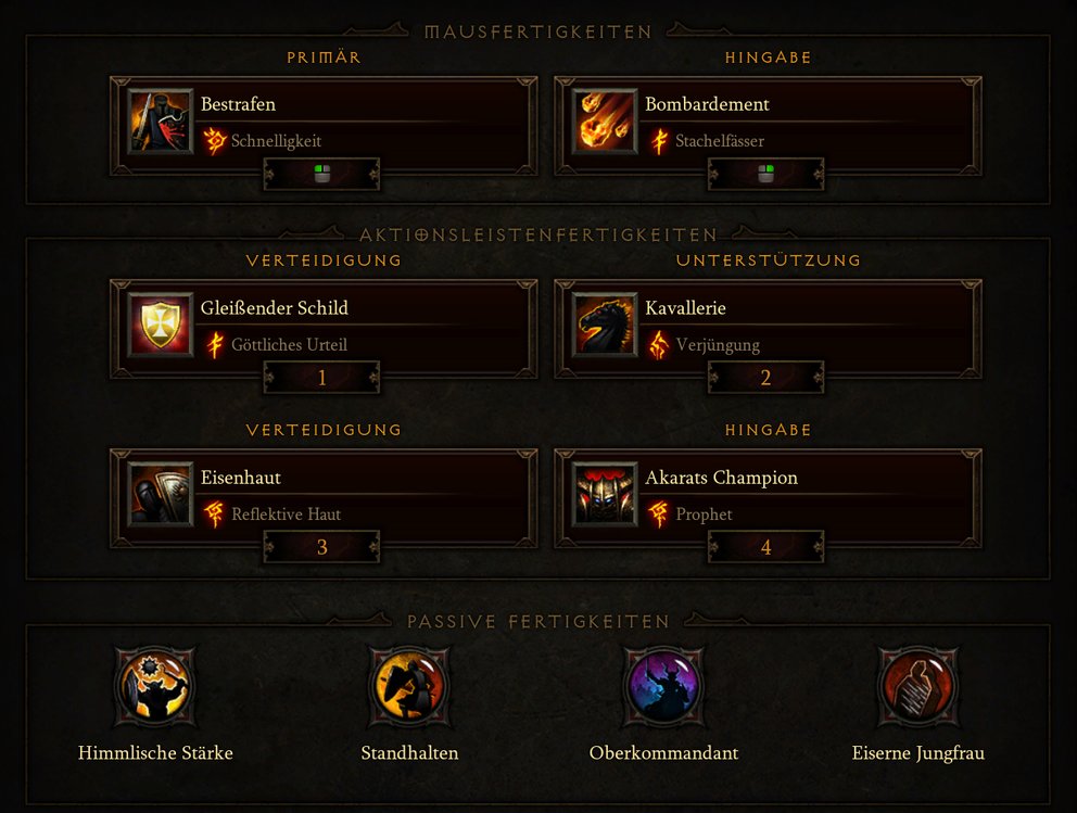 Euer primärer Skill ist Bestrafen. Das Bombardement wird hingegen automatisch durch euren Gürtel des Geheimen Schatzes ausgelöst. Diablo 3 Kreuzritter Bombardement Skills