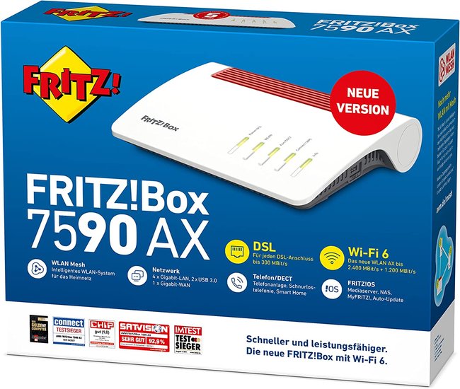 Die Fritzbox 7590 AX unterstützt WLAN 802.11 b/g/n/ac/ax. Aber was bedeutet das? (Bildquelle: AVM)
