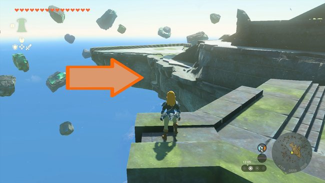Der Pfeil zeigt euch, wo der Durchgang ist, der zum Zora-Helm führt. (Bildquelle: Screenshot GIGA) Der Pfeil zeigt euch, wo der Durchgang ist, der zum Zora-Helm führt. (Bildquelle: Screenshot GIGA)