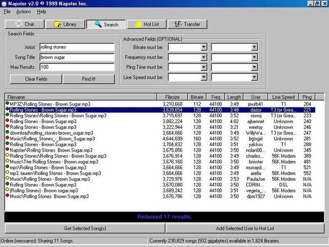 Screenshot der Musikdownload-Software Napster