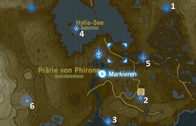 Die Karte mit den Schreinen der Region „Turm des Sees“.