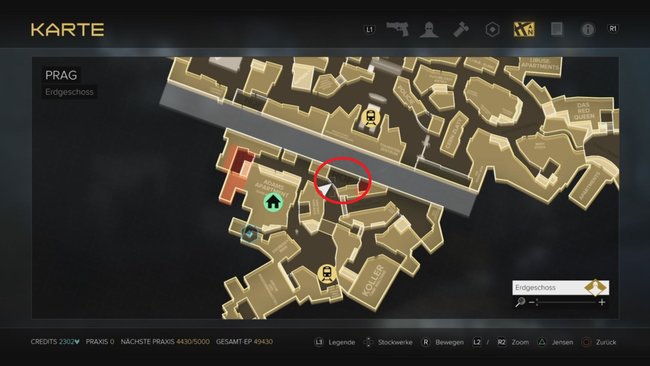 Die Markierung auf der Map zeigt euch, wo ihr bei Deus Ex - Mankind Divided die Nebenmission SM 00: Neonnächte finden werdet.