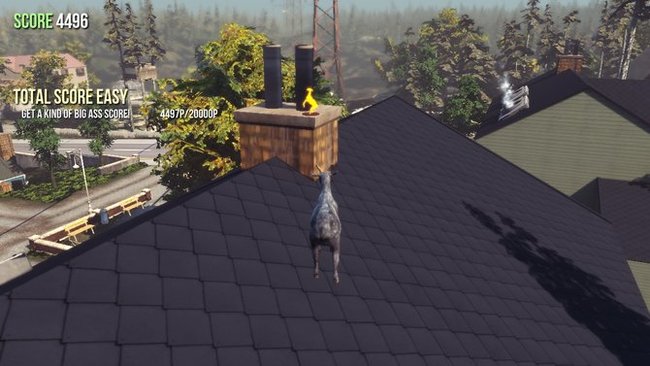 Klettert auf das Studiodach und schaut auf den Kamin. Hier lächelt euch eine Ziegen-Trophäe an.