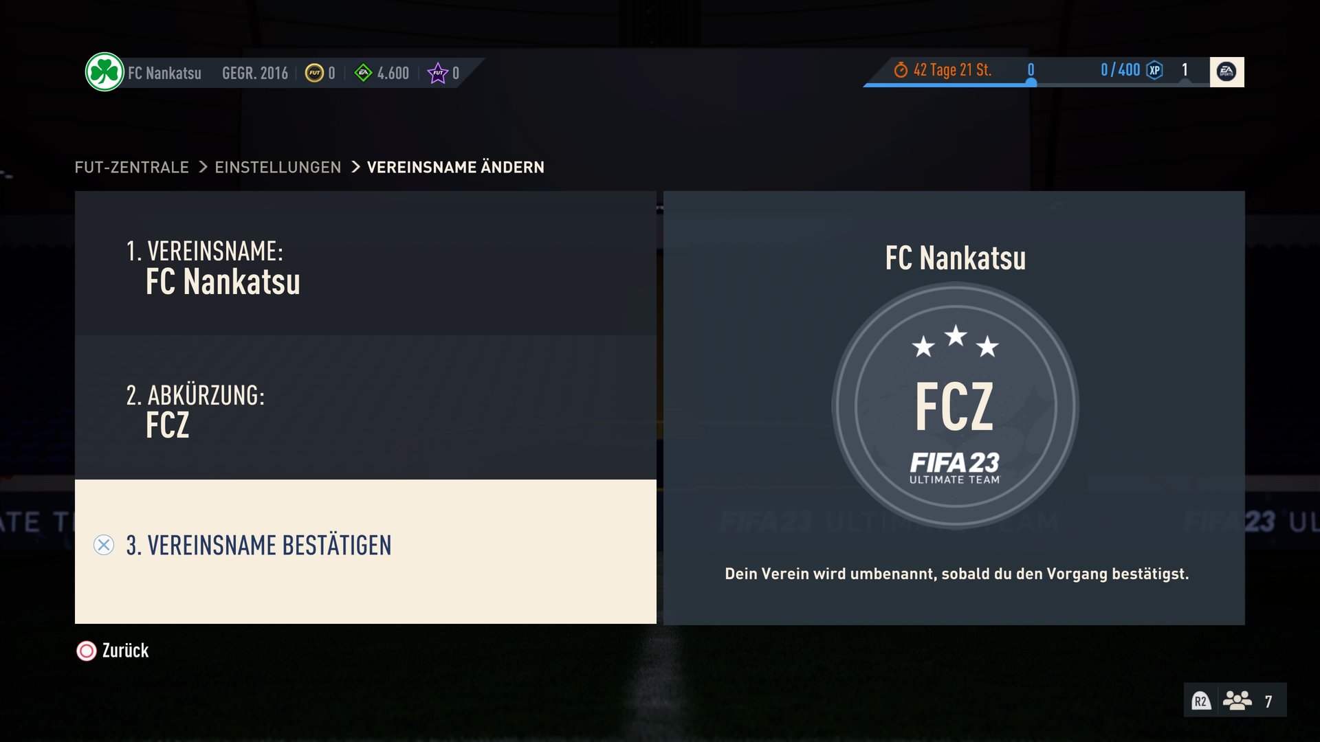 FIFA 23 Vereinsnamen ändern