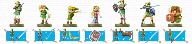 Das Bild zeigt euch eine Auswahl der Legend of Zelda-Amiibo und ihre Belohnungen.