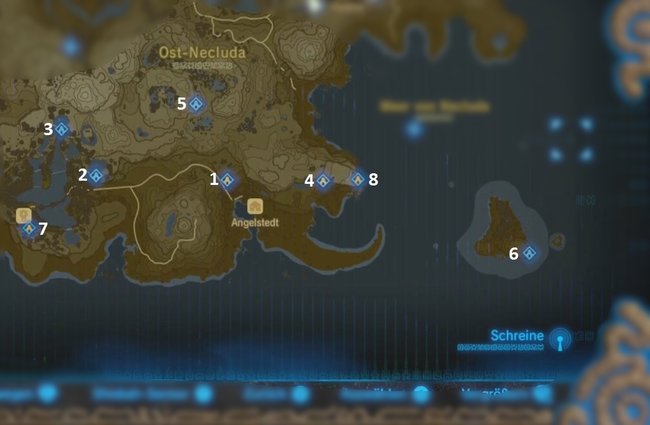 Die Karte mit den Schreinen der Region „Phirone-Turm“.
