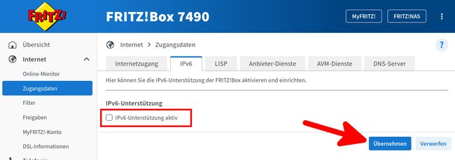 Hier deaktiviert ihr IPv6 in der Fritzbox. (Bildquelle: GIGA)