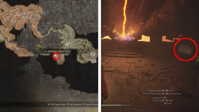 Fundort des geschmolzenen Zorns in der Höhle am Fuße des Berges (Bildquelle: Screenshot und Bearbeitung GIGA).