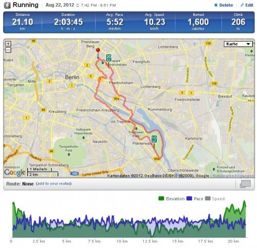 Workout-Ansicht im Webportal